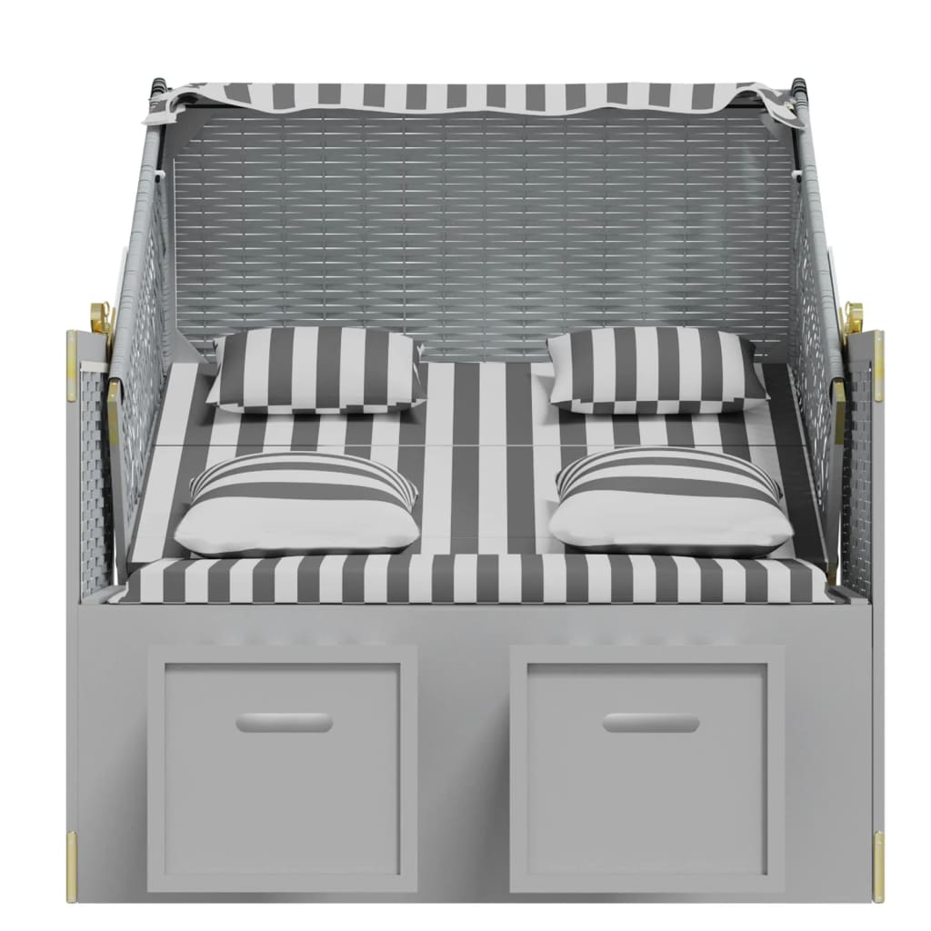 Kosz plażowy z poduszkami polirattan i lite drewno - szary i biały, 1 - number 7.