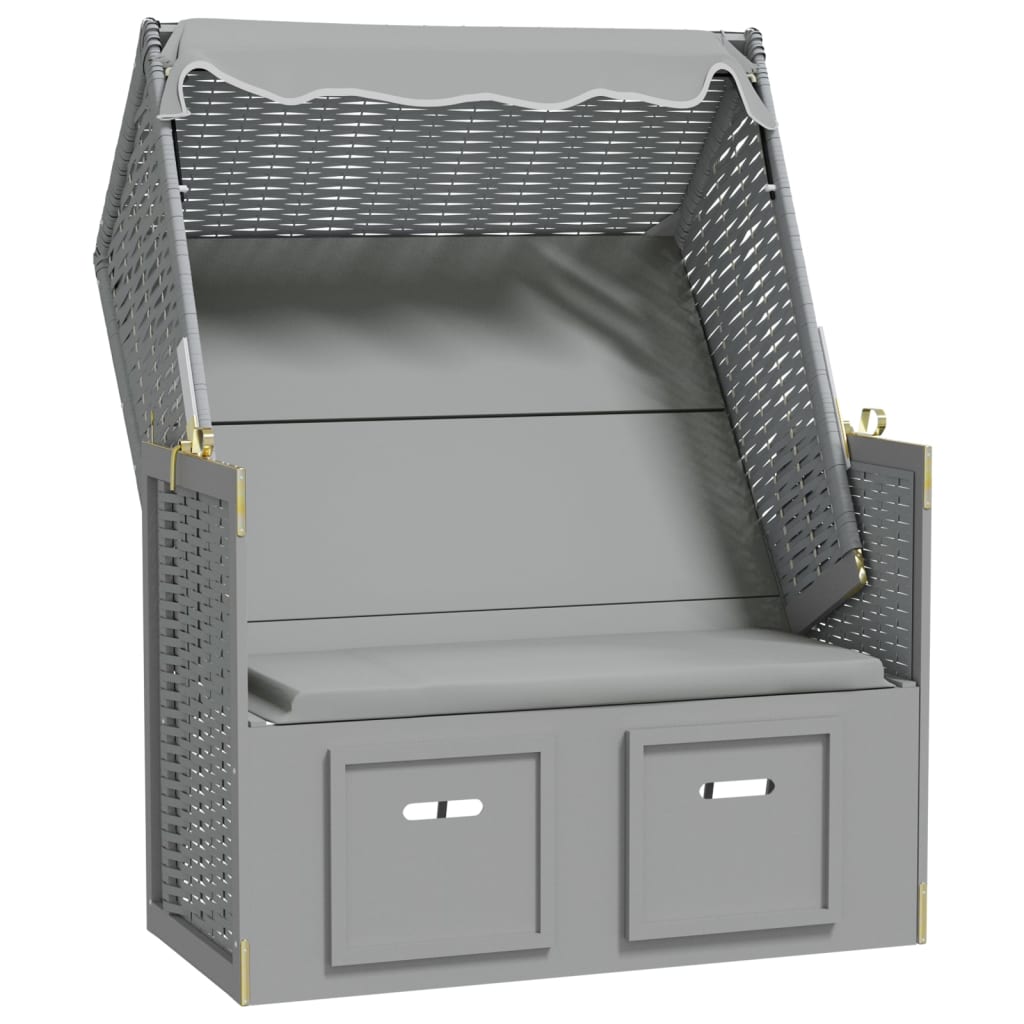 Strandkurv med baldakin polyrattan og massivt træ - grå, 1 - number 2.