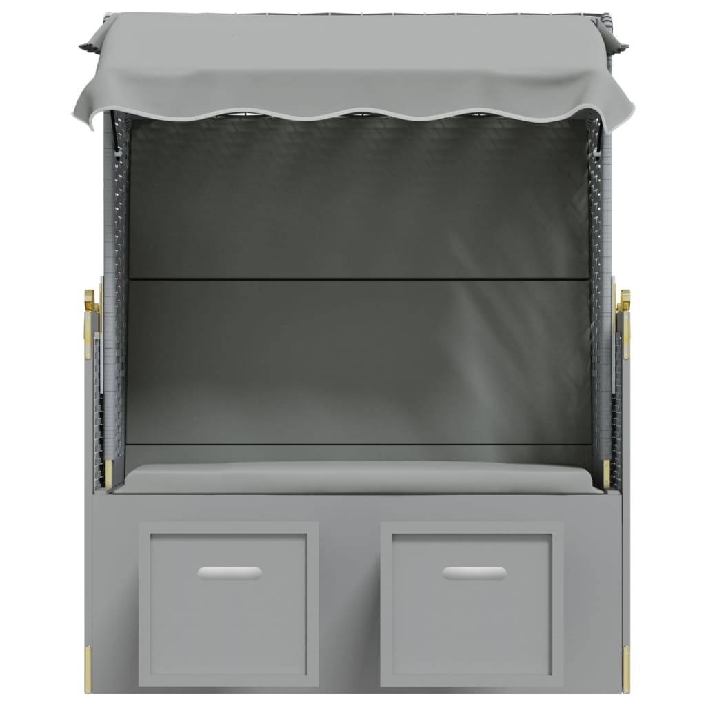 Strandkurv med baldakin polyrattan og massivt træ - grå, 1 - number 5.