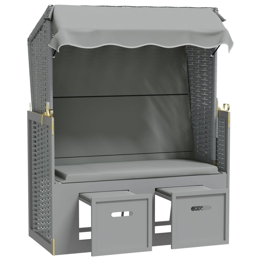 Strandkurv med baldakin polyrattan og massivt træ - grå, 1 - number 4.