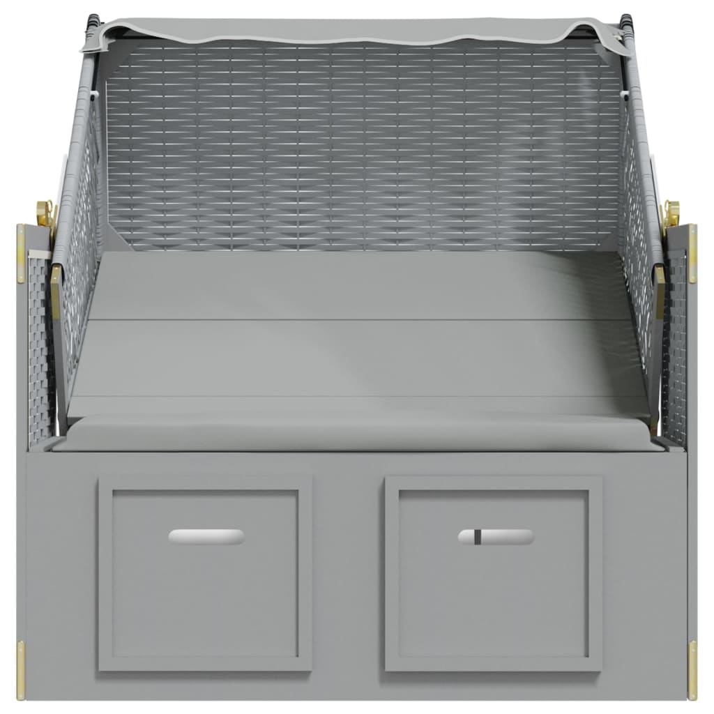 Strandkurv med baldakin polyrattan og massivt træ - grå, 1 - number 7.