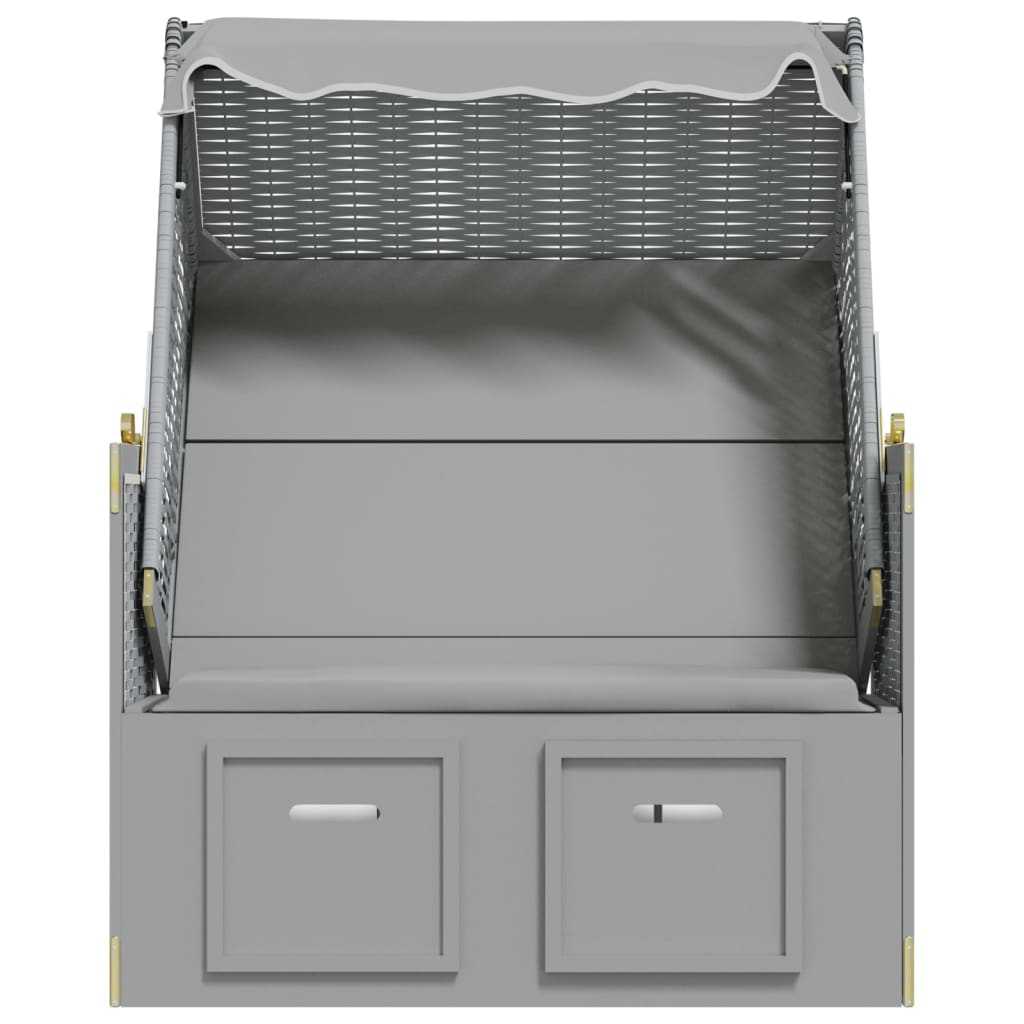 Strandkurv med baldakin polyrattan og massivt træ - grå, 1 - number 6.