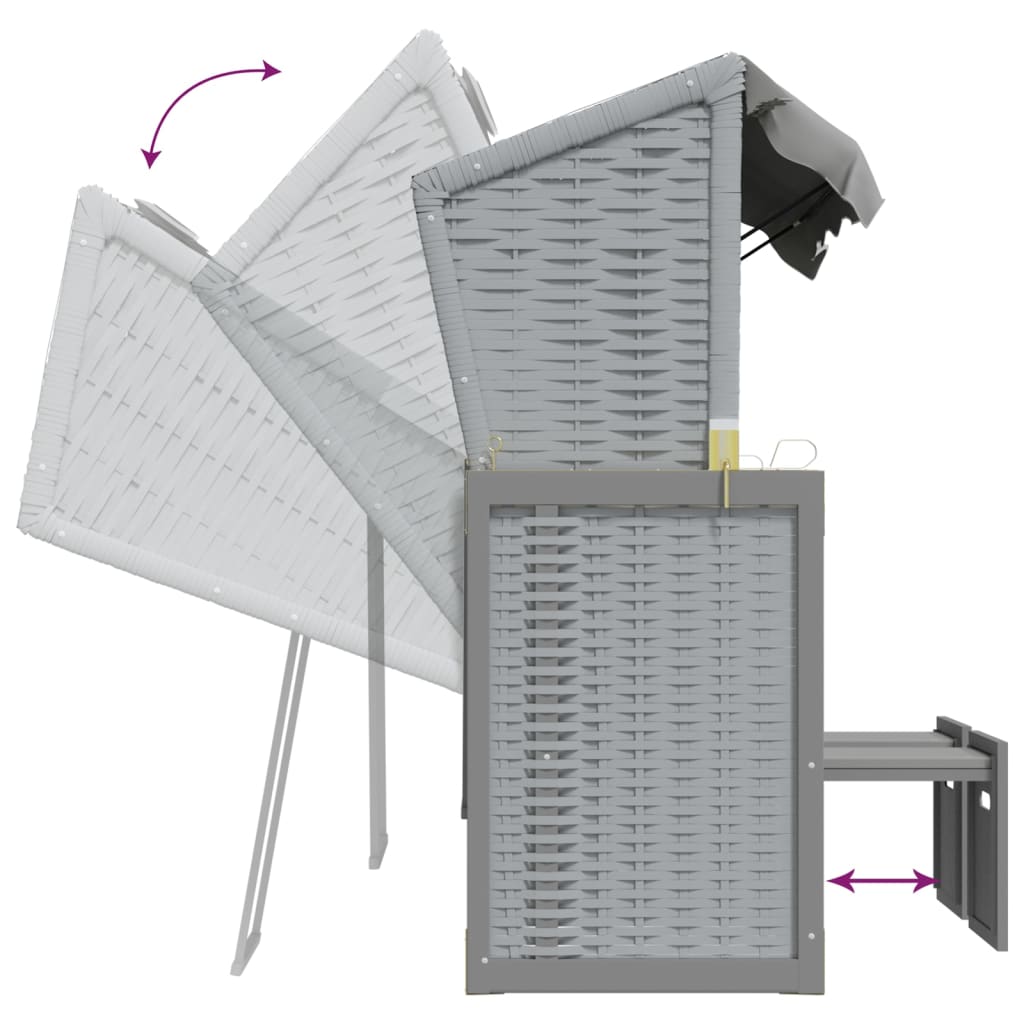 Strandkurv med baldakin polyrattan og massivt træ - grå, 1 - number 8.