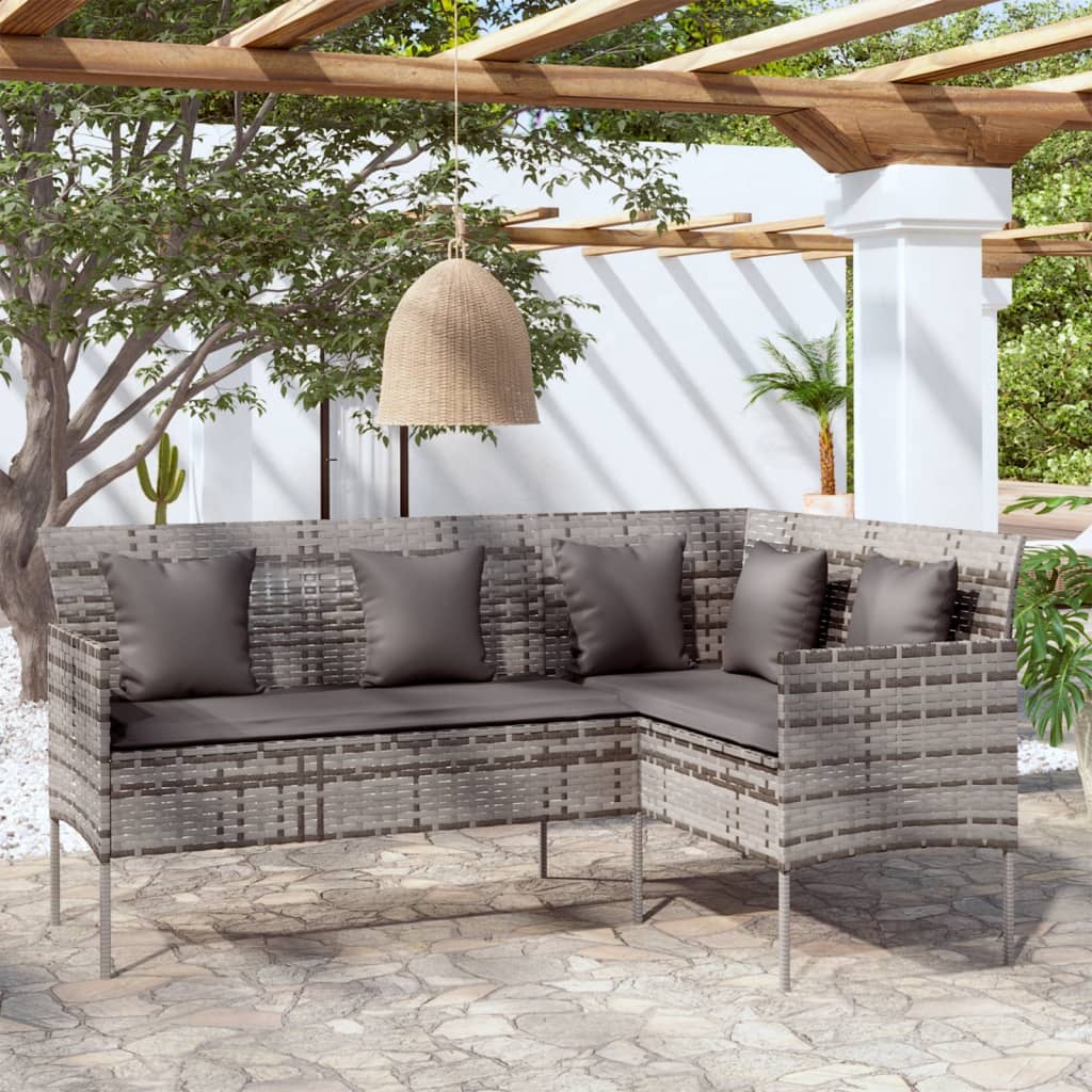 L-formet sofa med hynder polyrattan grå - number 1.