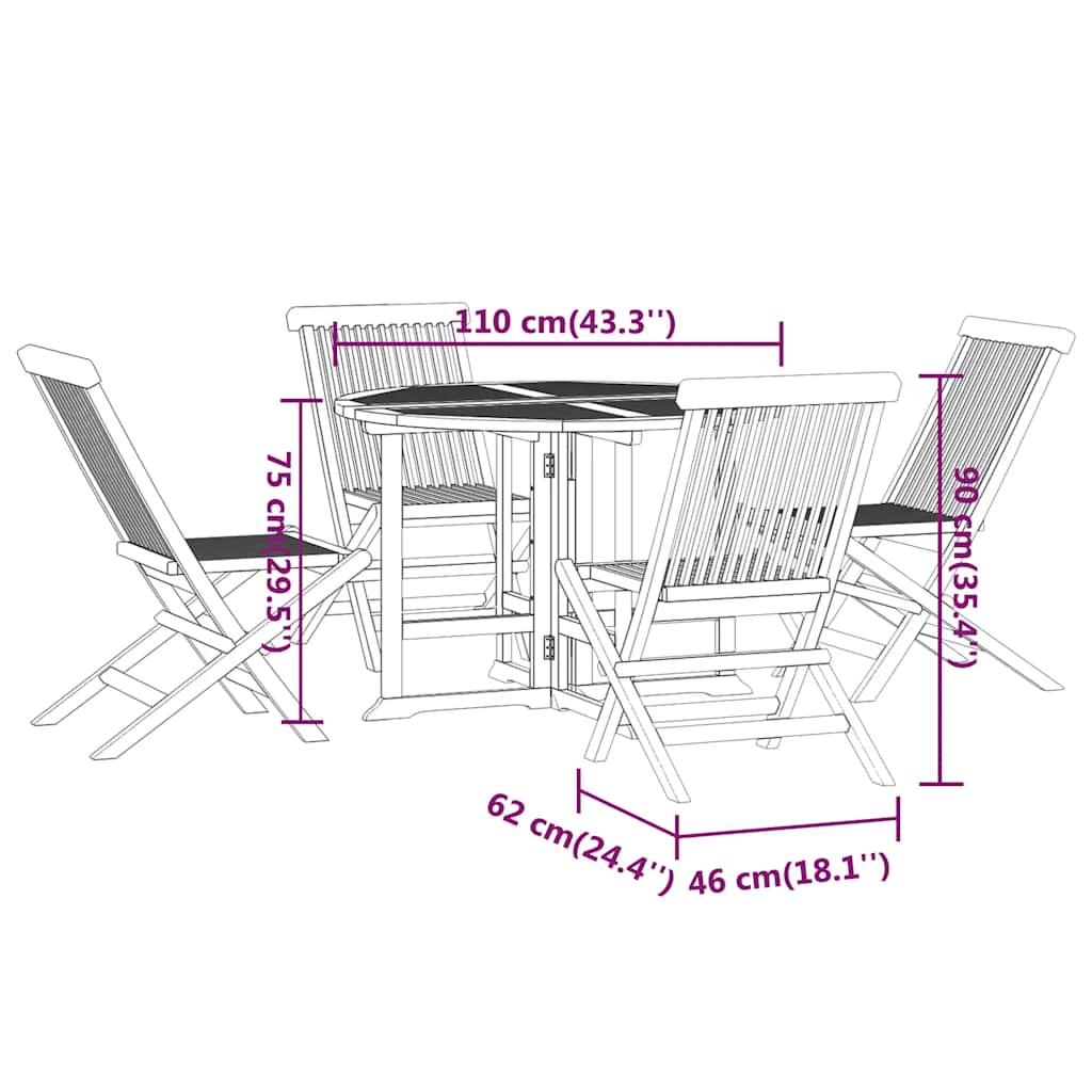 Zestaw stołowy do jadalni na zewnątrz składany lite drewno tekowe - bez podłokietników, okrągły, 5 - number 11.