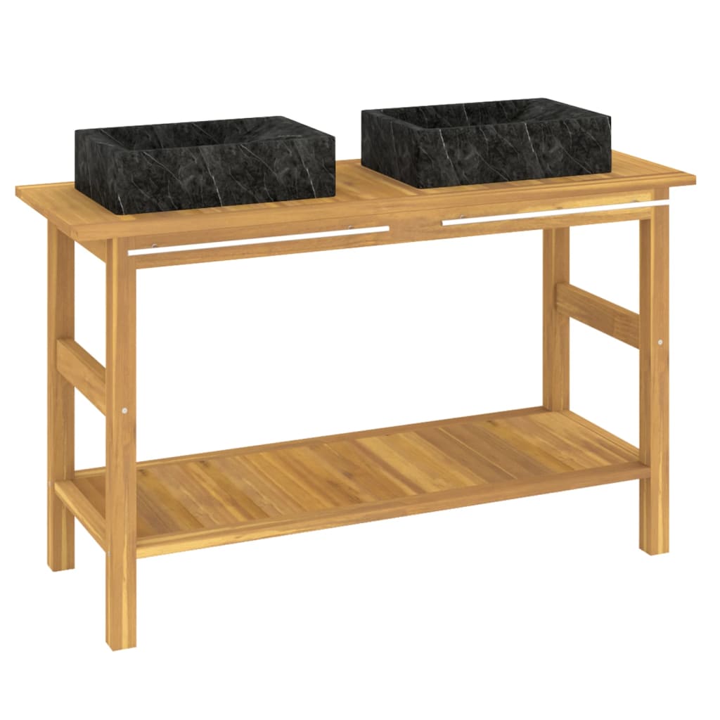 Badeværelsesskab med sorte håndvaske marmor massivt teaktræ - sort, 1, uden kurv - number 3.