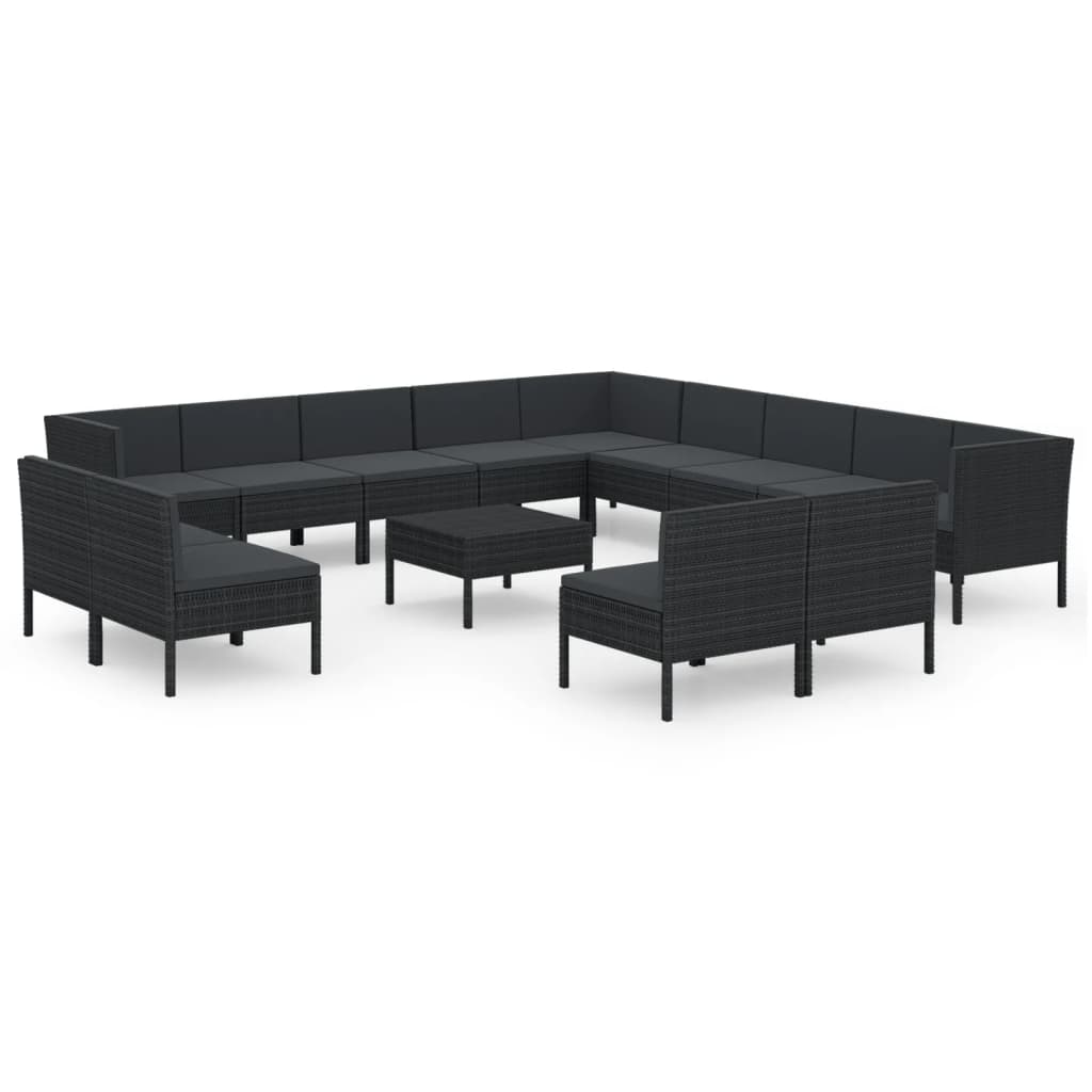 Havel lounge sett 14 deler med puter polyrattan black - 3x corner parts + 10x middle del + table, 1-1 - number 2.