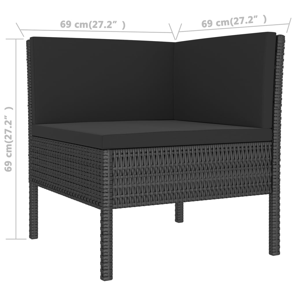 Havel lounge sett 14 deler med puter polyrattan black - 3x corner parts + 10x middle del + table, 1-1 - number 7.