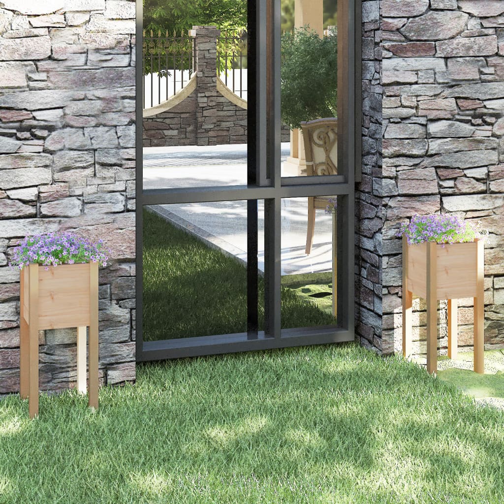 Plantekasser stk. 31x31x70 cm massivt fyrretræ - naturfarvet, 2, 1 - number 1.