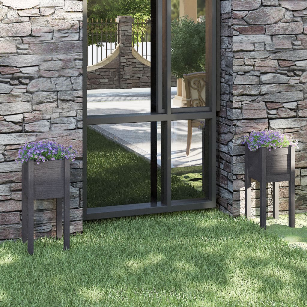 Plantekasser stk. 31x31x70 cm massivt fyrretræ - grå, 2, 1 - number 1.