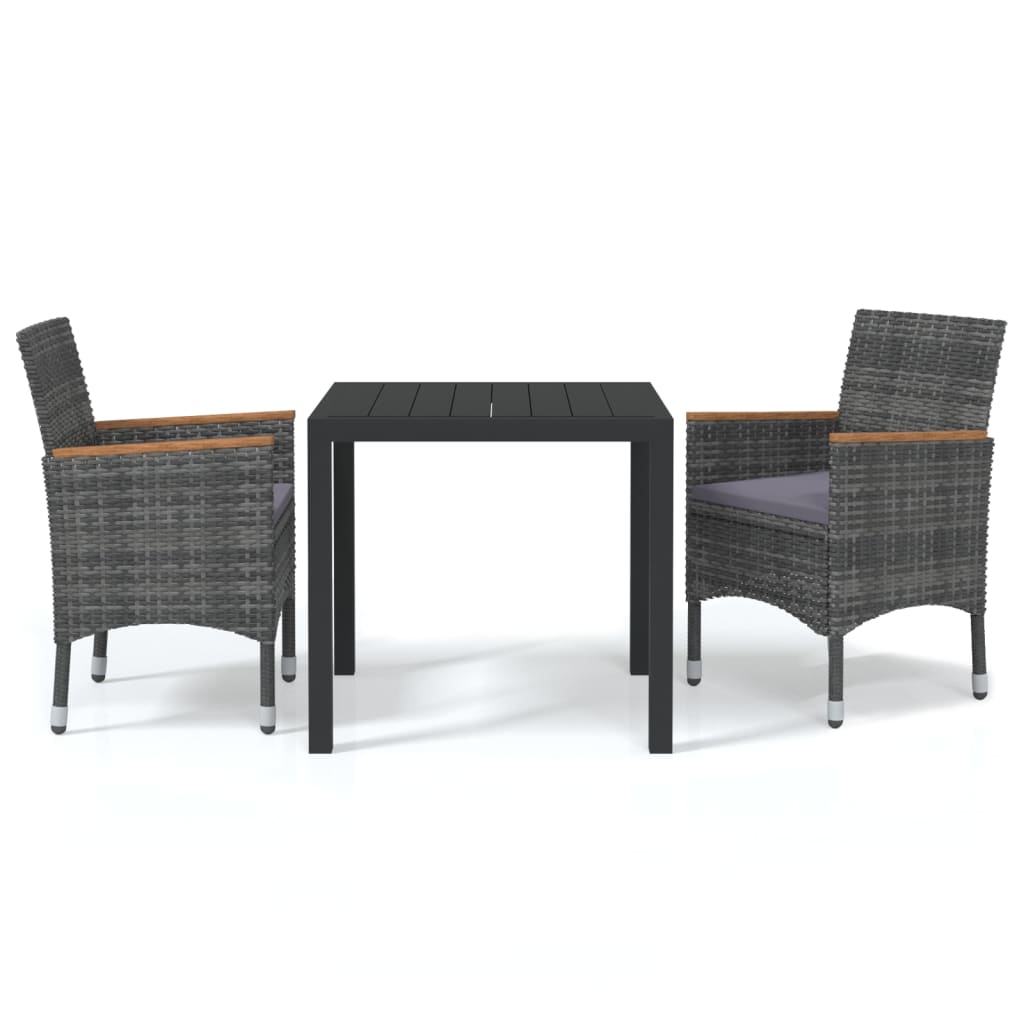 Spisebordssæt til haven 3 dele med hynder polyrattan grå - number 2.