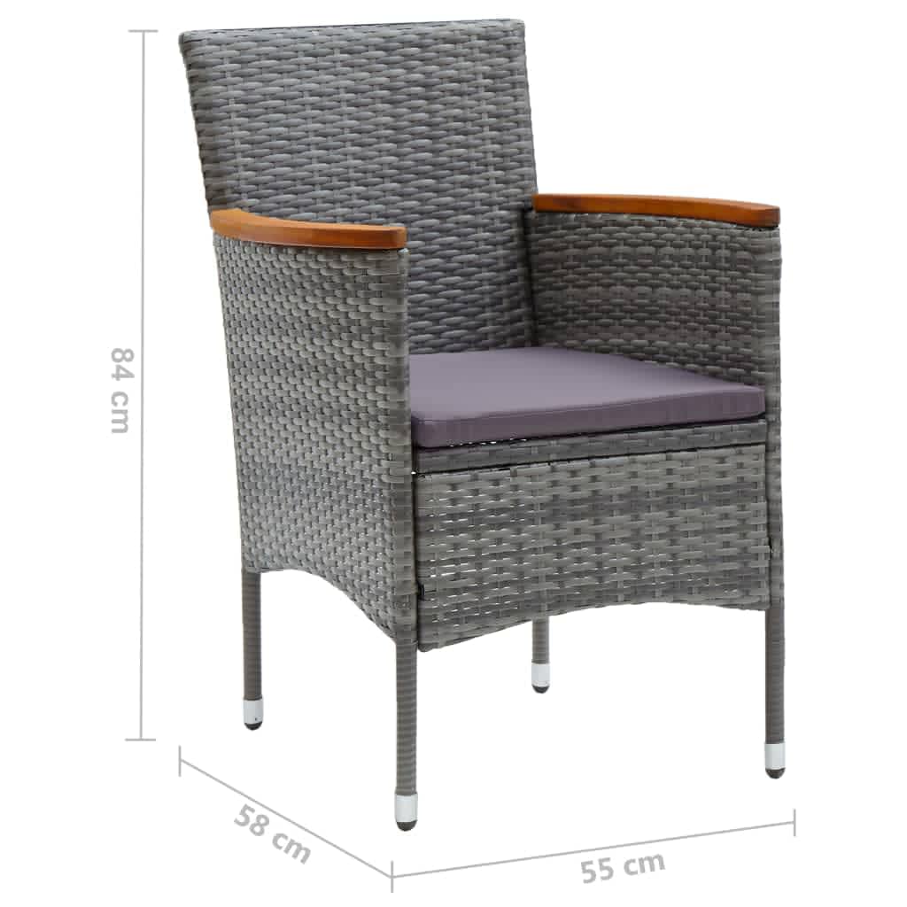 Spisebordssæt til haven 3 dele med hynder polyrattan grå - number 11.