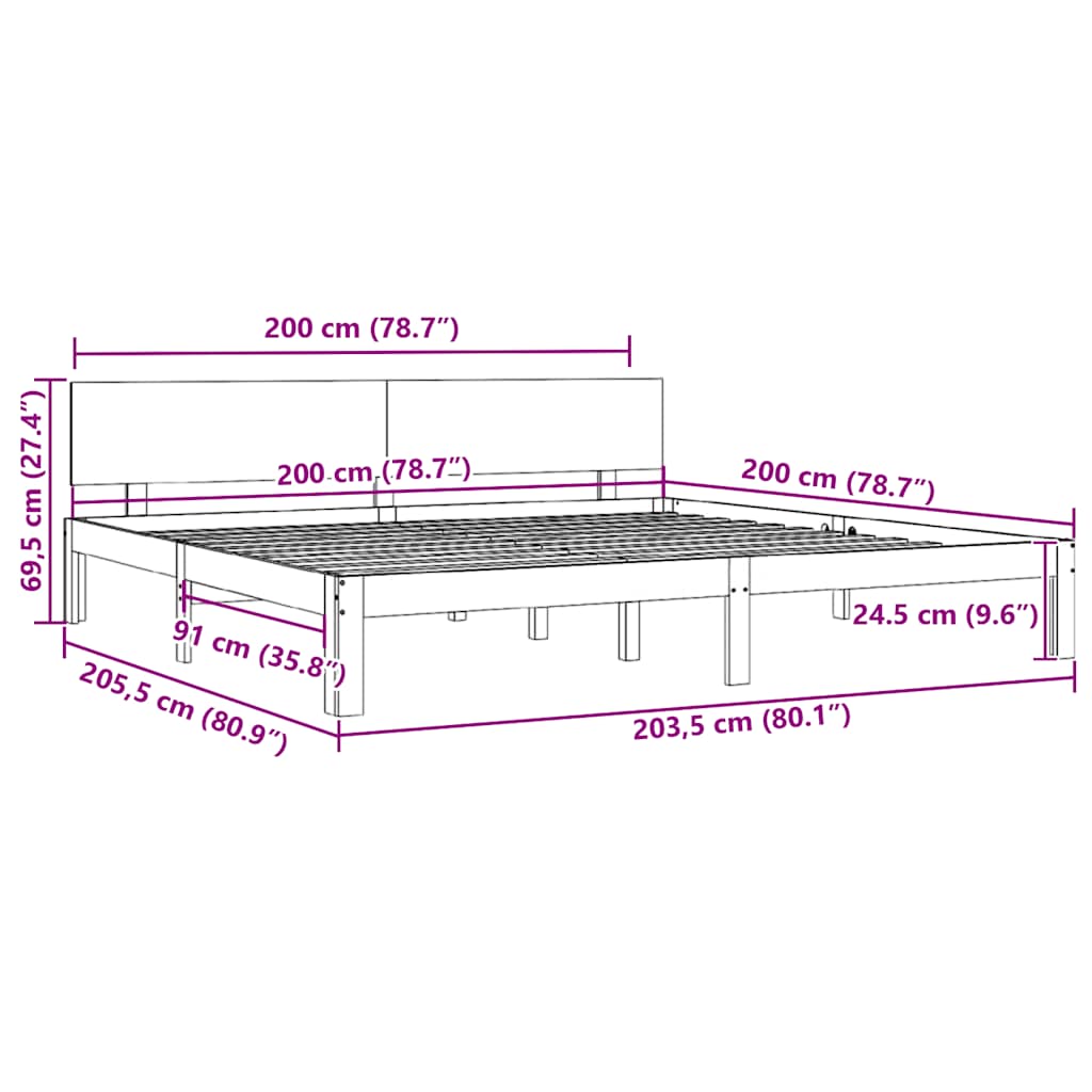 Okvir kreveta punog bora - prirodne boje, 200 x 200 cm - number 8.