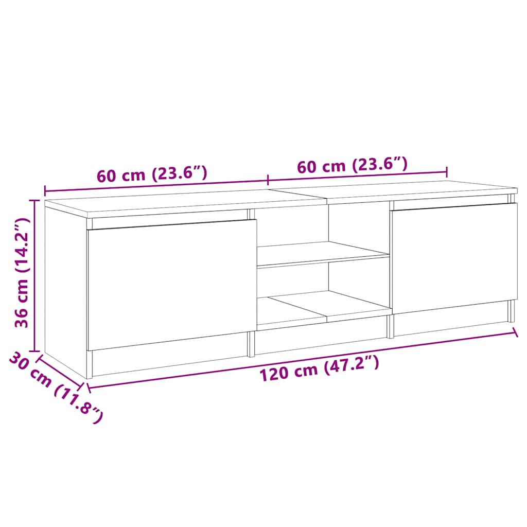 Tv-bord med led-lys 120x30x35,5 cm - brun eg, 1, ooo 2 - number 11.