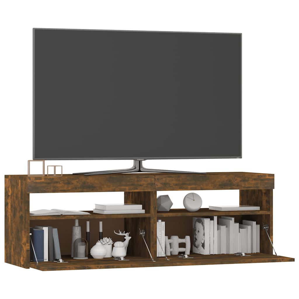 Tv-bord med led-lys 120x35x40 cm - røget eg, 1, 120 cm - number 7.