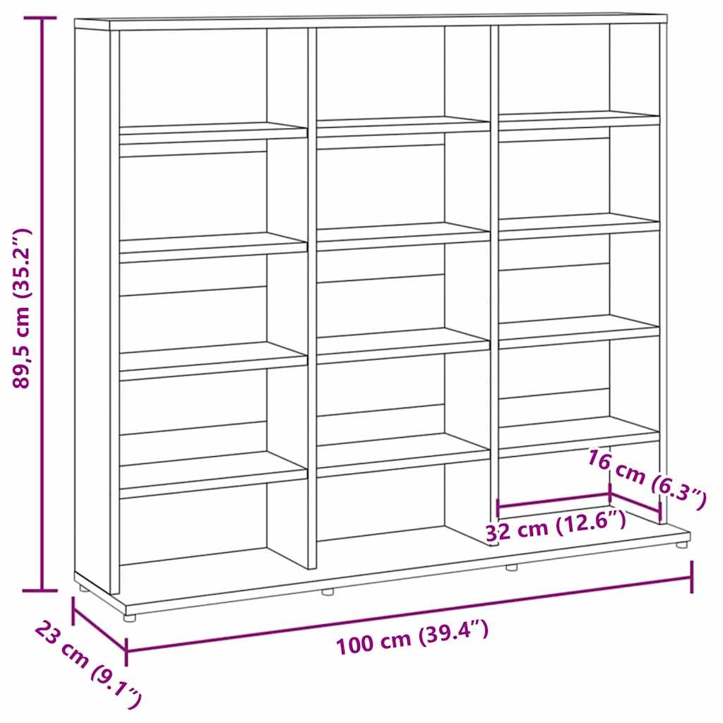 Cd-reol 102x23x89,5 cm konstrueret træ grå sonoma - number 7.