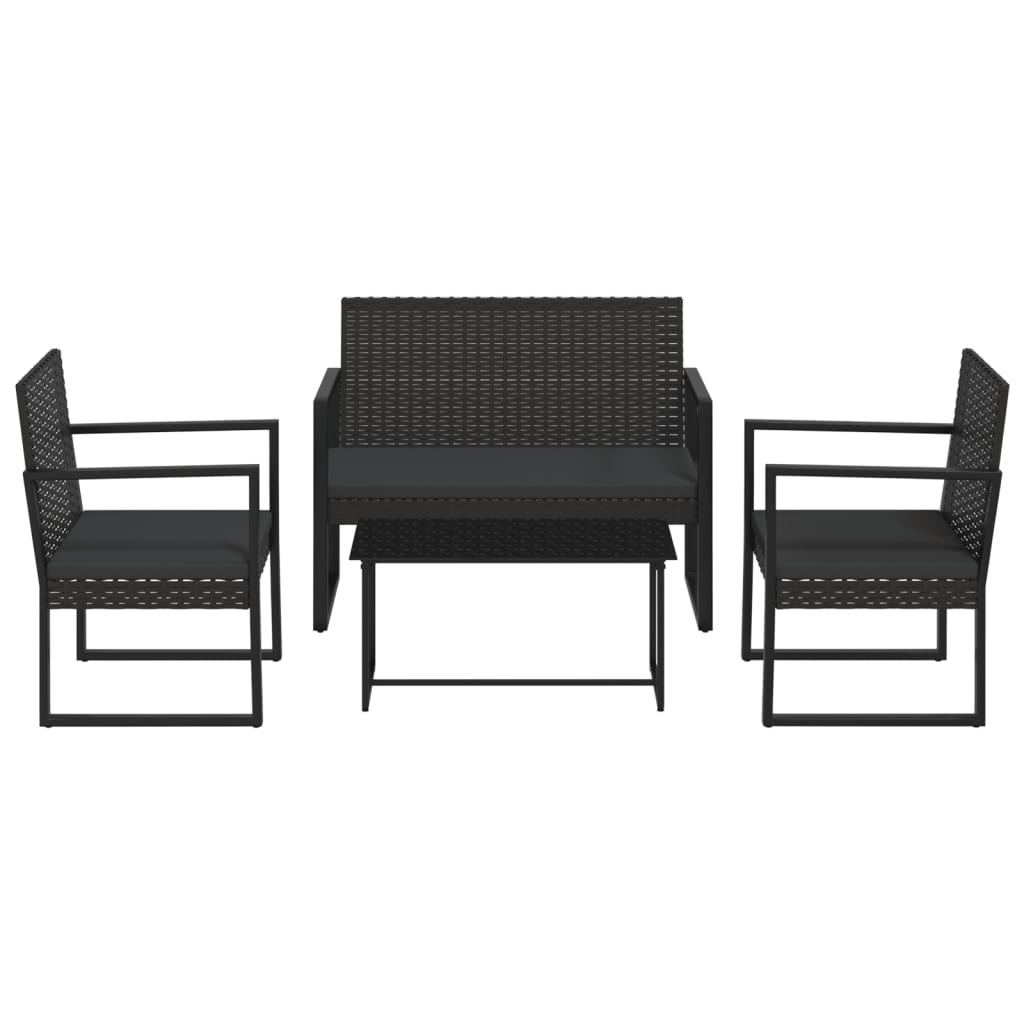Loungesæt til haven 4 dele med hynder polyrattan sort - 106 x 57 x 73 cm (b x d x h), 49 x 46 x 3 5 cm (b x d x t), 80 x 40 x 38 5 cm (b x d x h) - number 2.