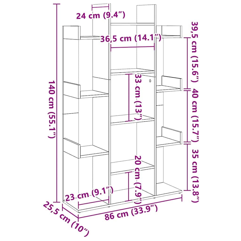 Bokhylle 86x25,5x140 cm konstruert tre brun eik - brun eik, 1 - number 8.