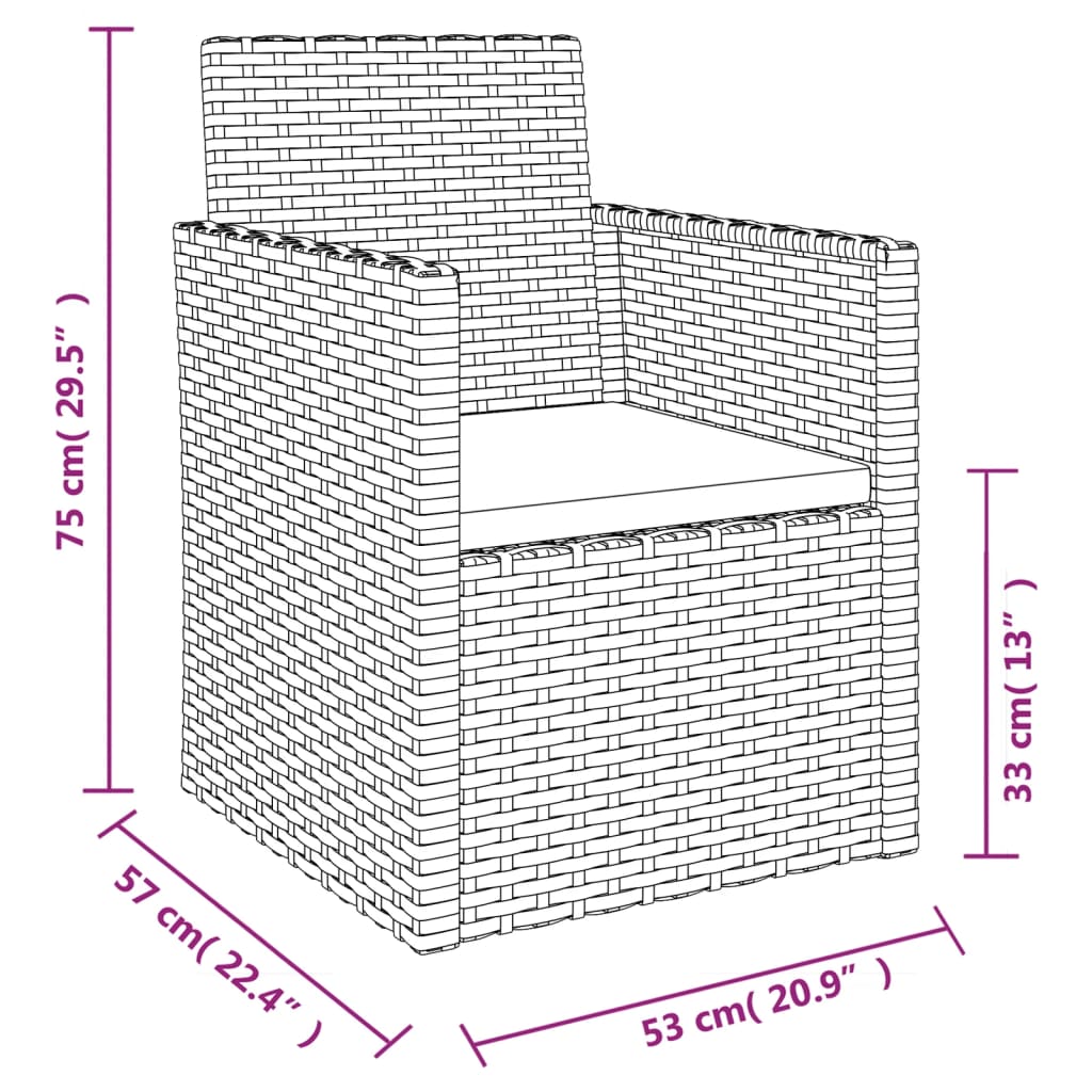 Utendørs sofastolsett 3 deler med puter polyrattan sort - number 12.