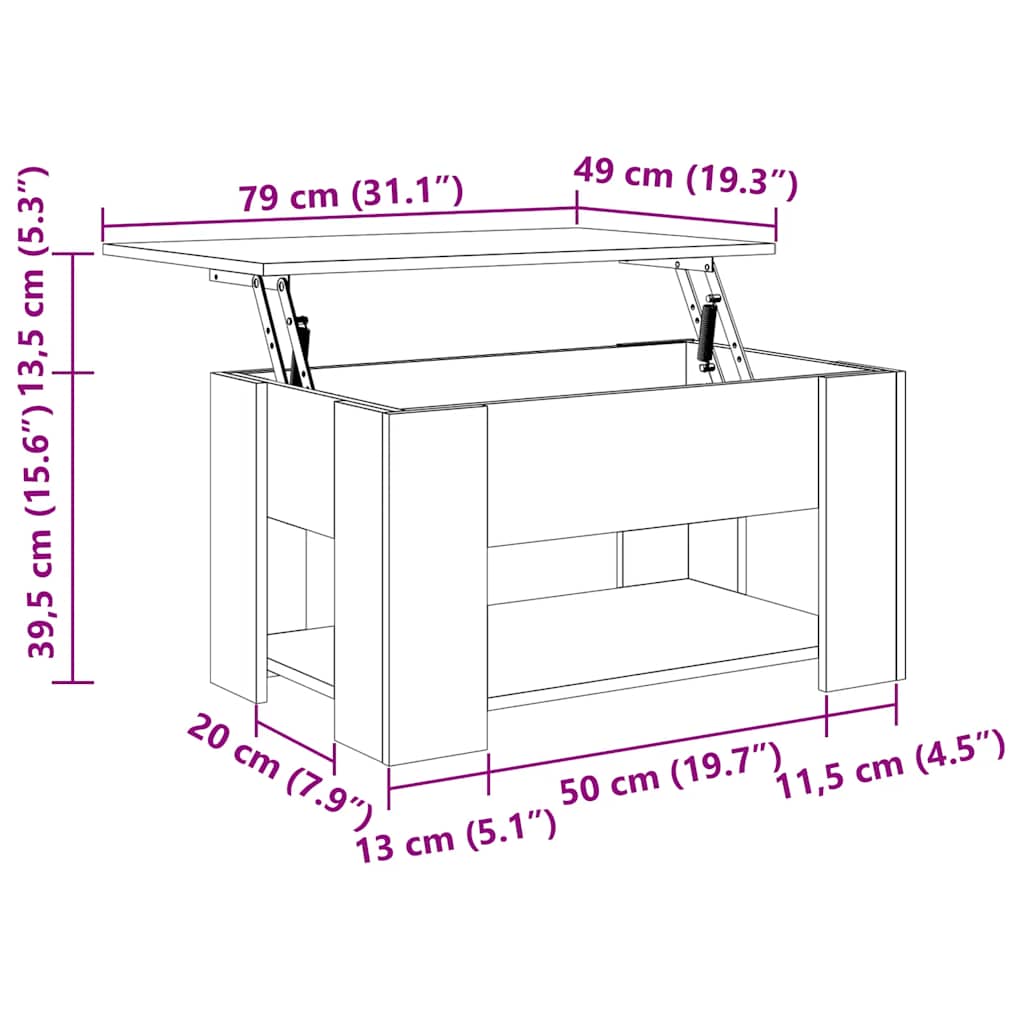 Sofabord 79x49x41 cm konstrueret træ - sort, 1 - number 8.