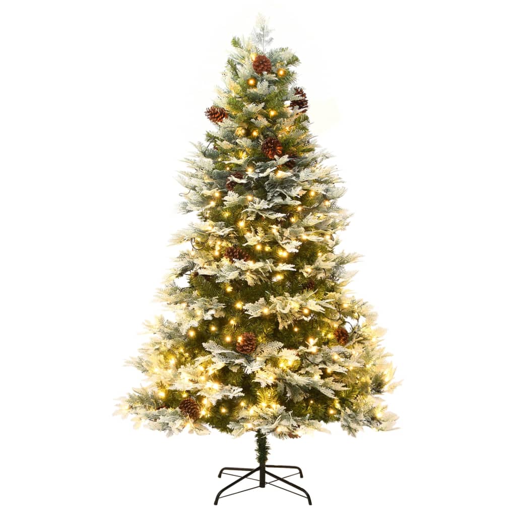 Sapin de noël avec pommes de pin et lumières pvc et pe 225 cm vert - 225 x 120 cm, 1 - number 2.