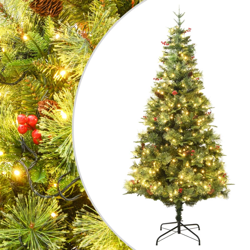Sapin de noël avec pommes de pin et lumières pvc et pe 120 cm vert - 120 x 60 cm, 1 - number 1.