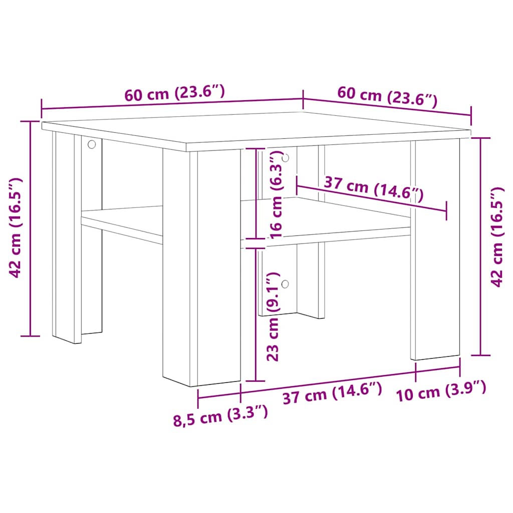Stolić za kavu 60x60x42 cm konstruirano drvo - sivi sonoma hrast, 1 - number 6.