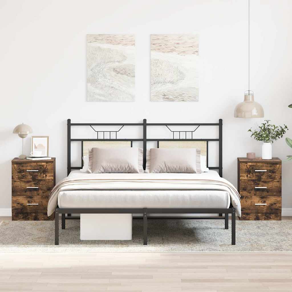 Sengeborde 2 stk. 38x35x56 cm konstrueret træ røget egetræ - number 1.