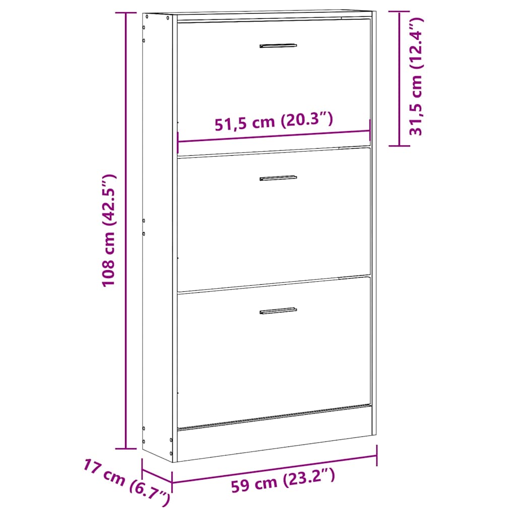 Ormarić za cipele 59x17x108 cm konstruirano drvo - crni, 1, 108 cm - number 9.