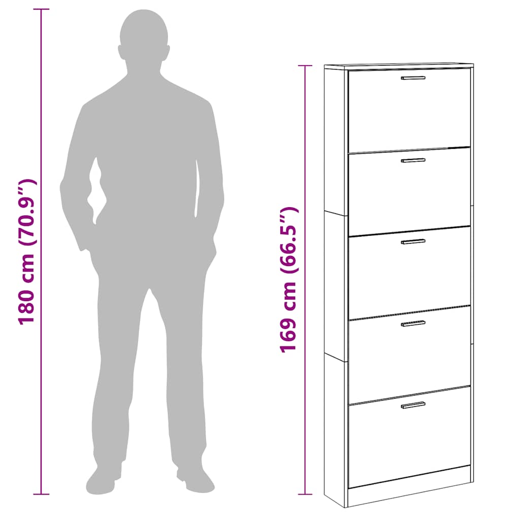 Ormarić za cipele 59x17x169 cm izrađeno drvo - crni, 1, 169 cm - number 10.