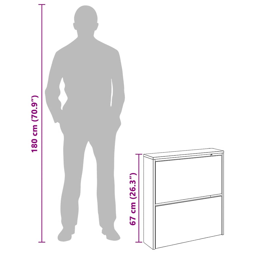 Ormarić za cipele s ogledalom 2 police 63x17x67 cm - crna, 1,67 cm - number 9.