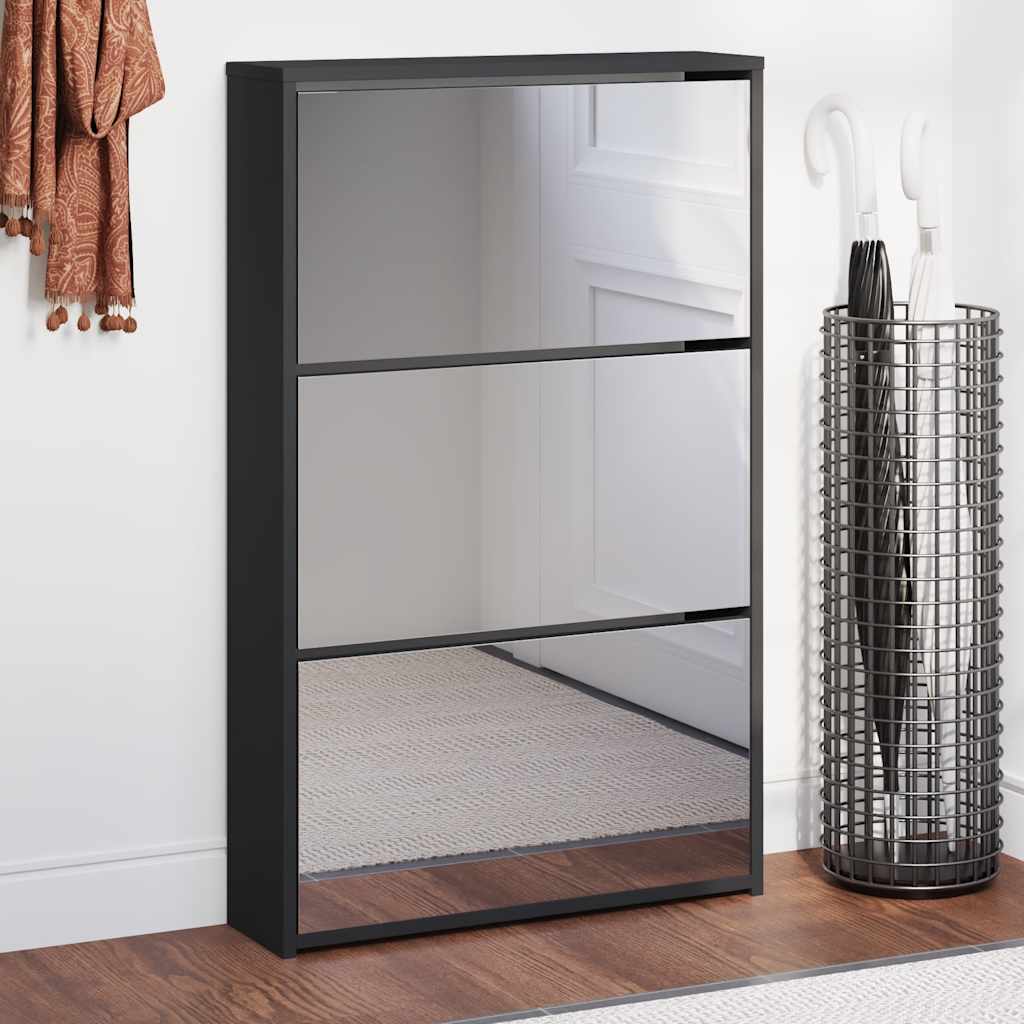 Ormarić za cipele s ogledalom 3 police 63x17x102,5 cm - crna, 1, 102,5 cm - number 1.