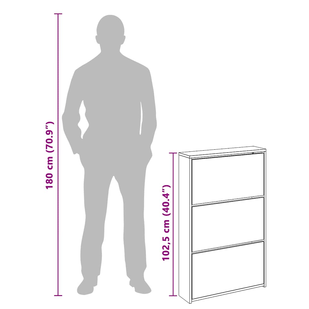 Ormarić za cipele s ogledalom 3 police 63x17x102,5 cm - crna, 1, 102,5 cm - number 9.