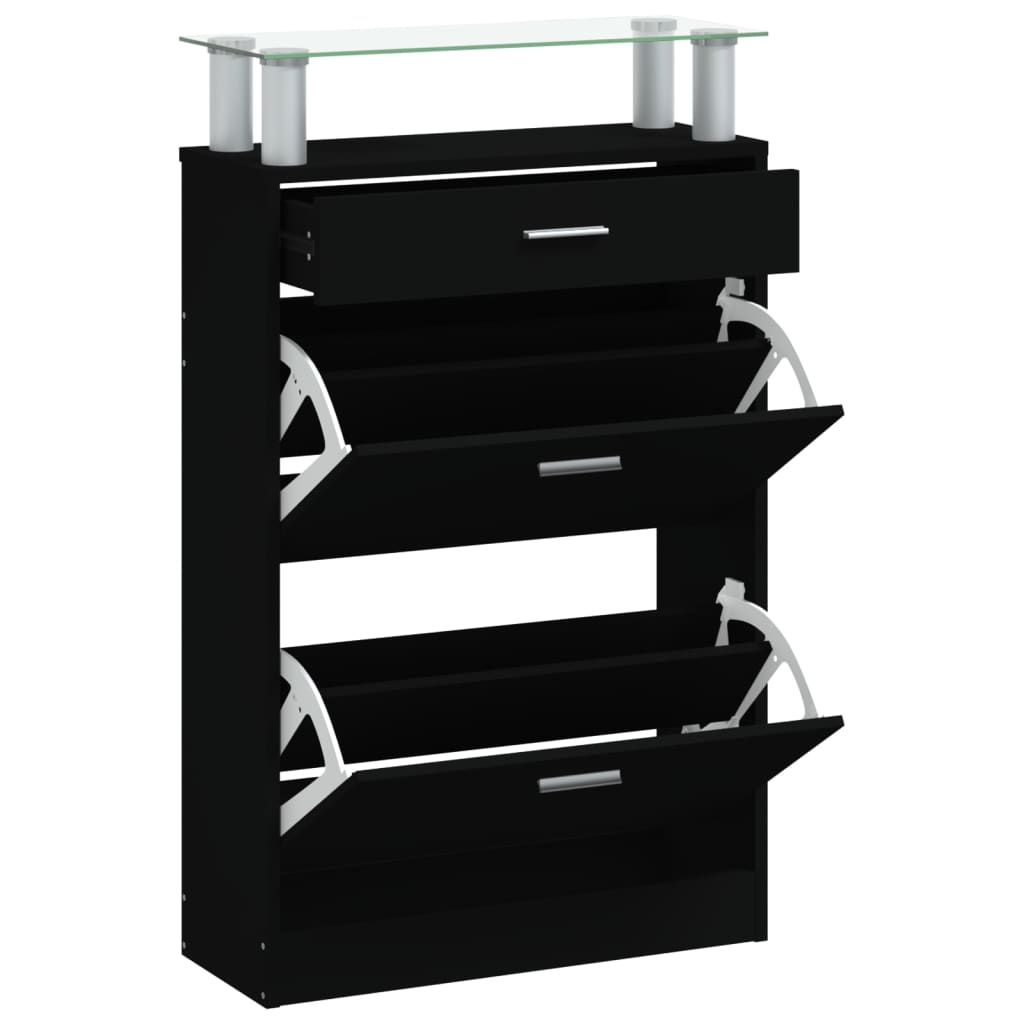 Shoe cabinet 63x24x104 cm engineered wood - black, 1 - number 2.