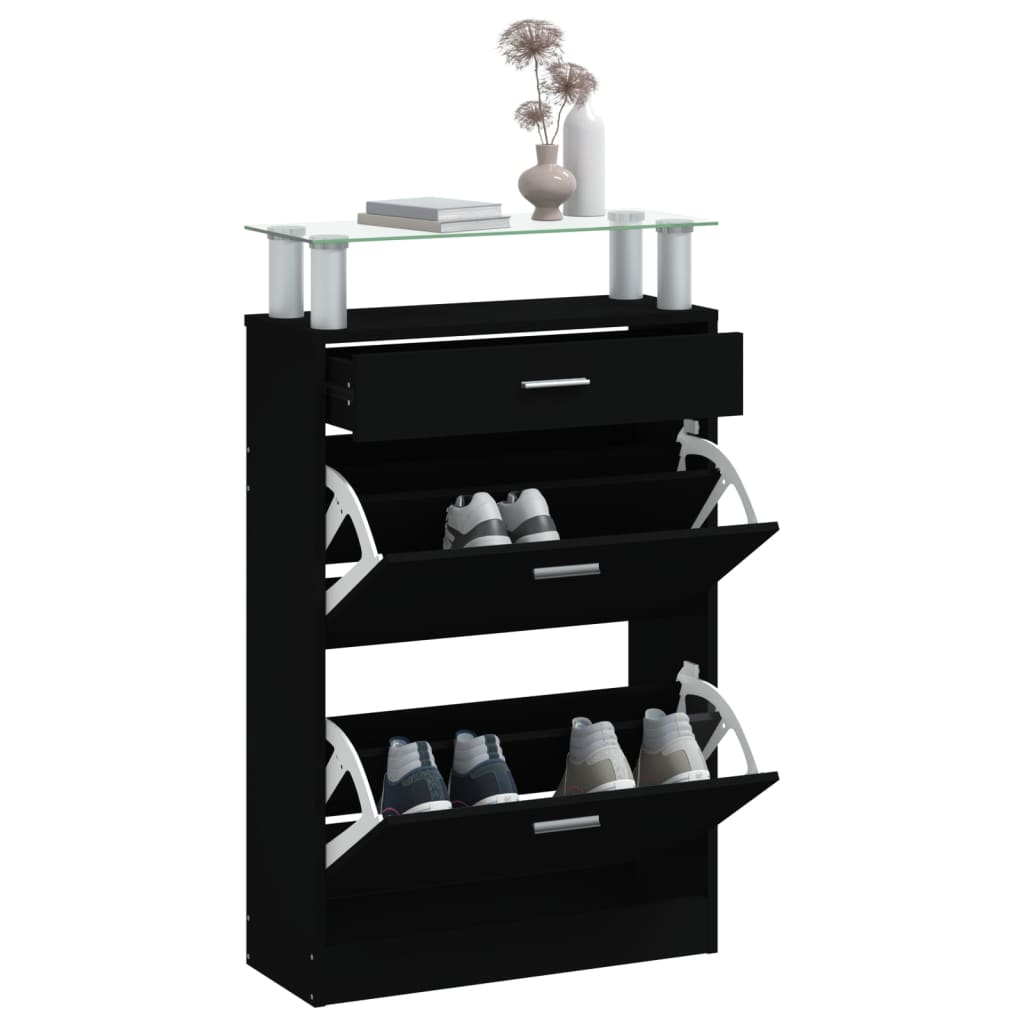 Shoe cabinet 63x24x104 cm engineered wood - black, 1 - number 4.