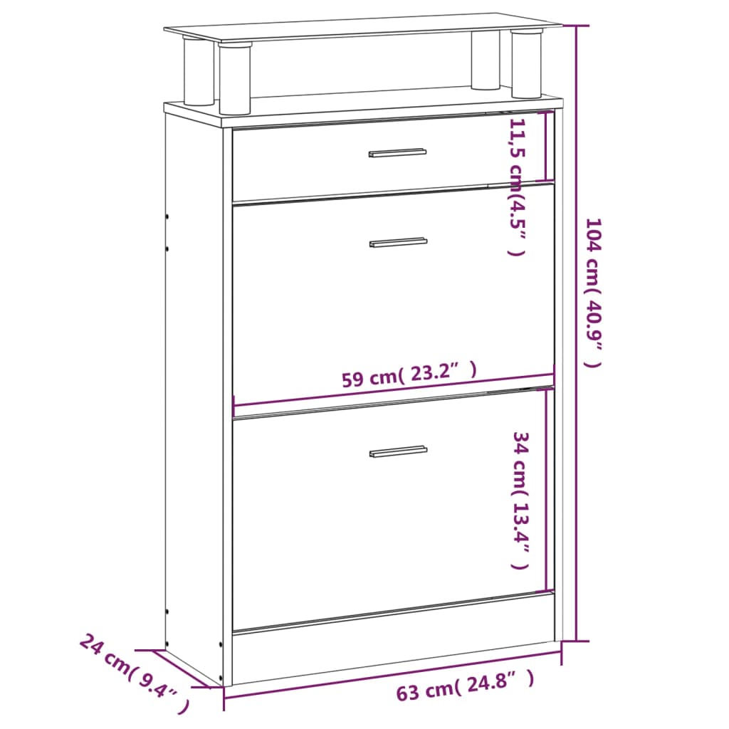 Shoe cabinet 63x24x104 cm engineered wood - black, 1 - number 9.