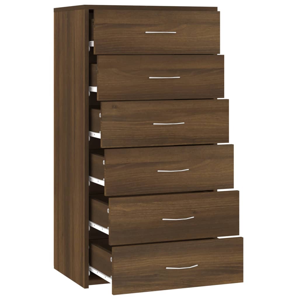 Skænk med 6 skuffer 50x34x96 cm konstrueret træ brun egetræ - brun eg, 1 - number 7.