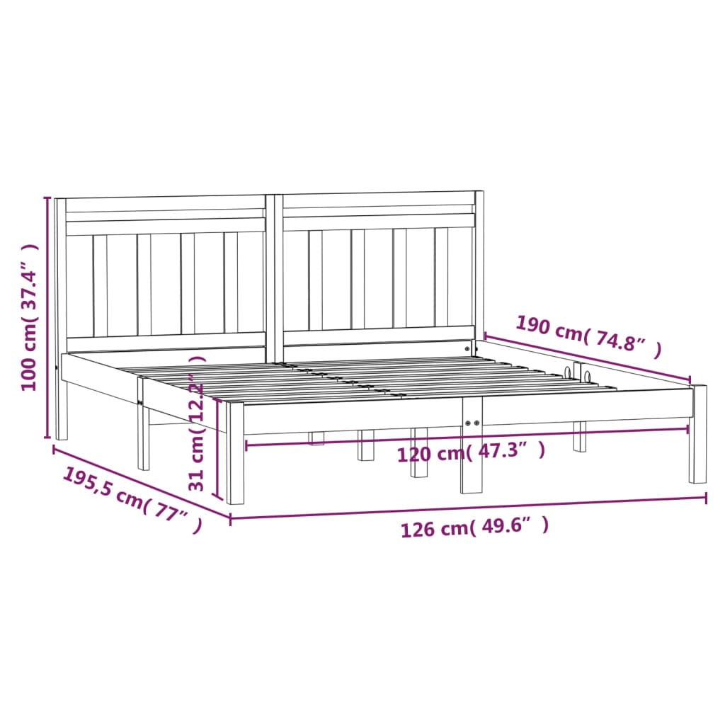 Bed frame small double solid wood - number 9.