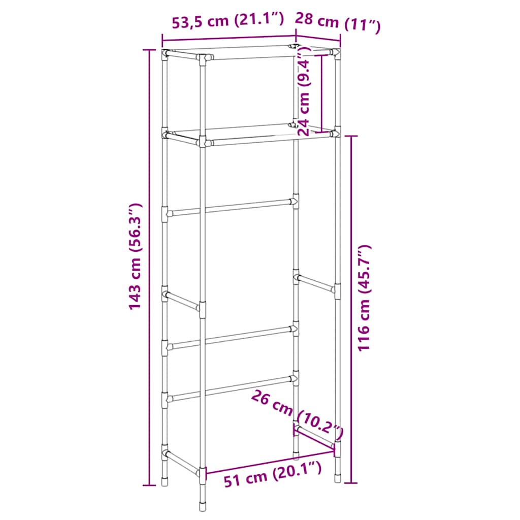 Storage rack with 2 shelves 53.5x28x143 cm iron - number 8.