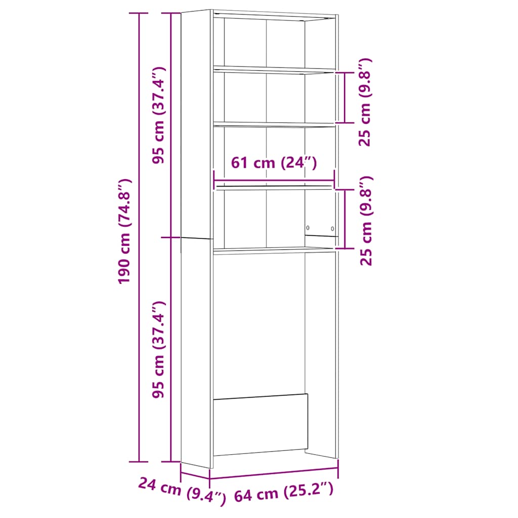 Meuble lave-linge 64x24x190 cm - number 8.
