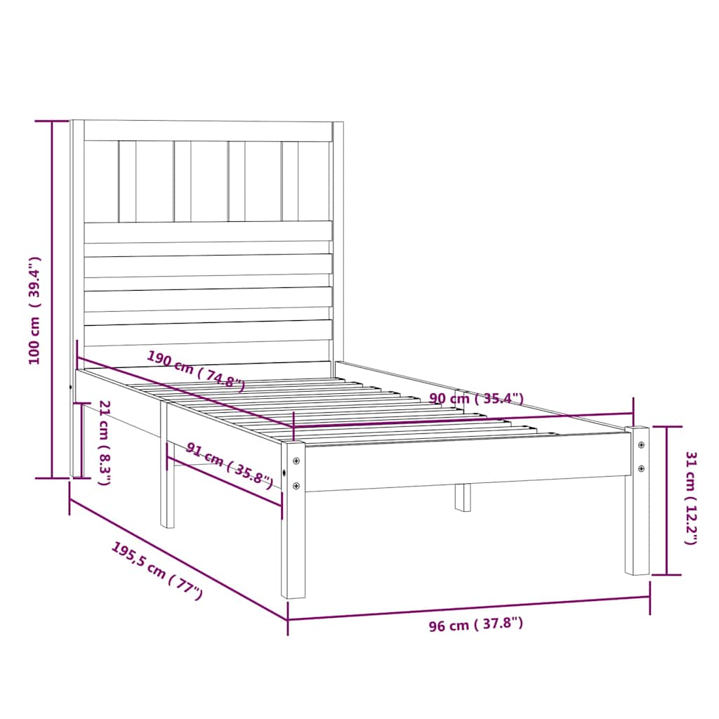Cadre de lit 90x190 cm pin massif - number 9.