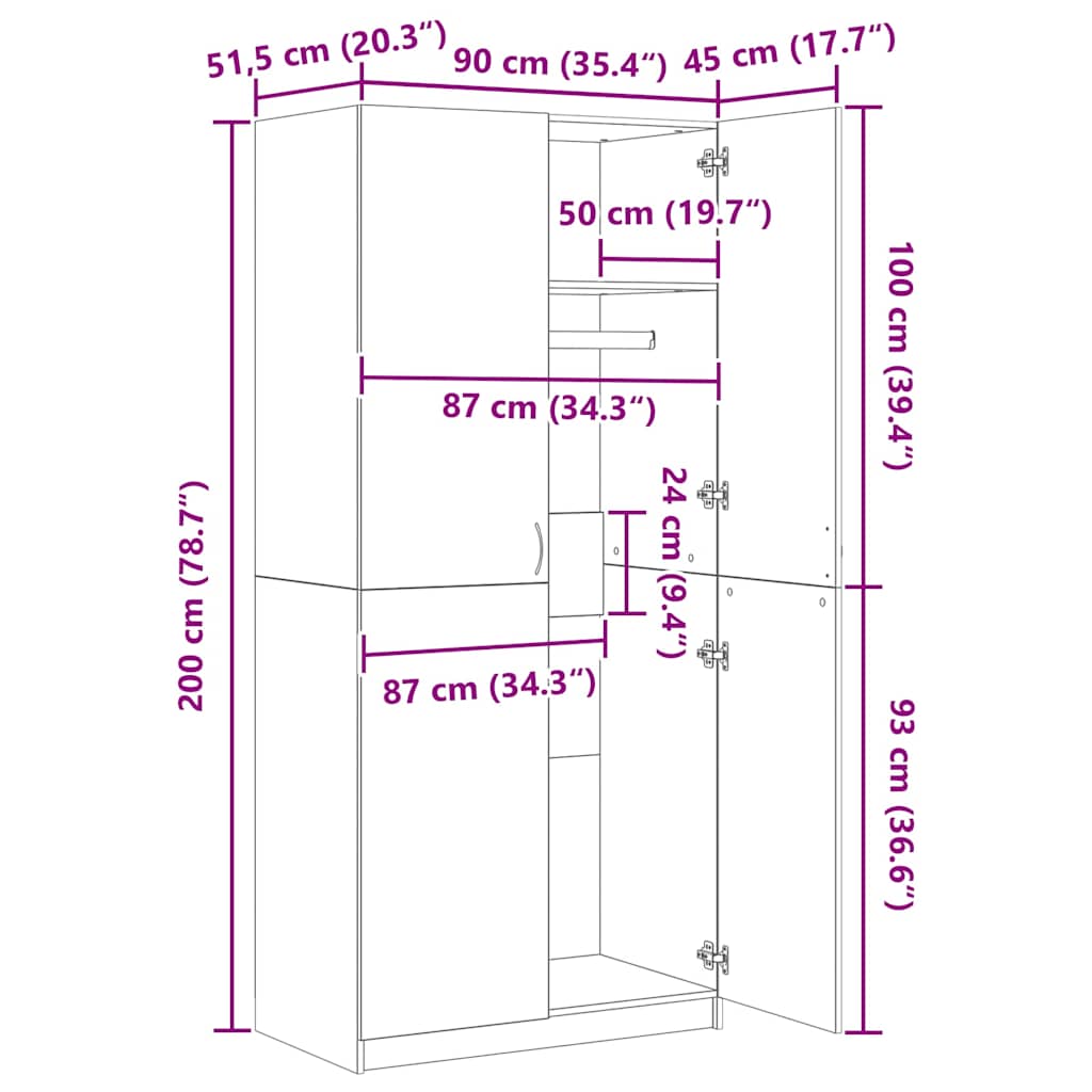 Klædeskab 90x52x200 cm konstrueret træ brun egetræsfarve - brun eg, 1, x - number 9.