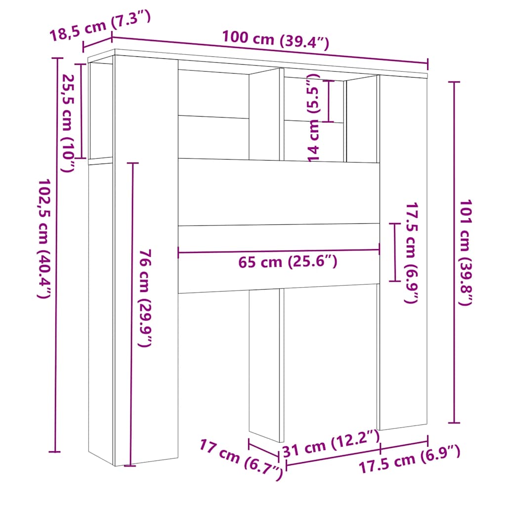 Sengegavl med opbevaring 100x18,5x104,5 cm hvid - number 6.
