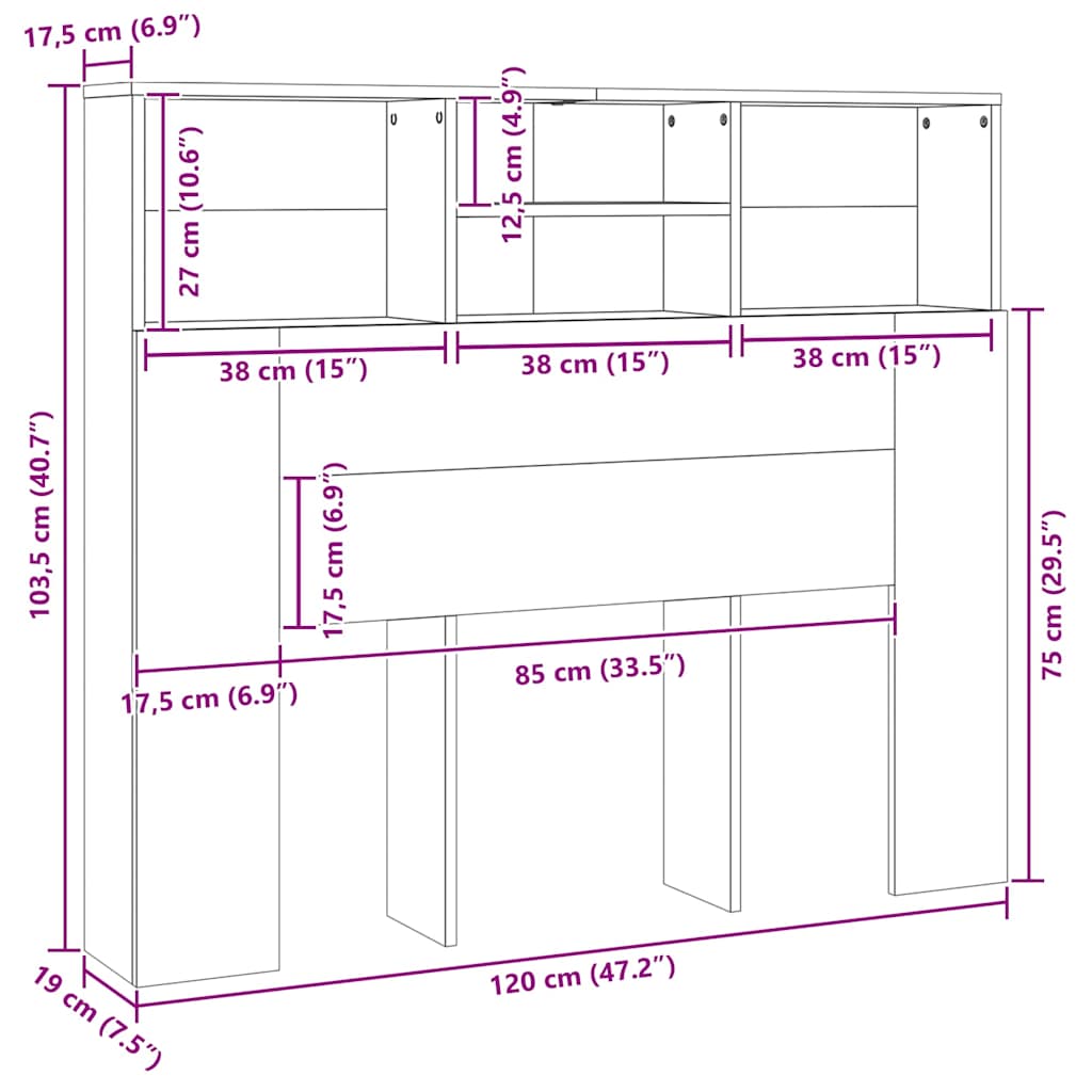 Sengegavl med oppbevaring 120x19x103,5 cm - hvit, 1 - number 7.