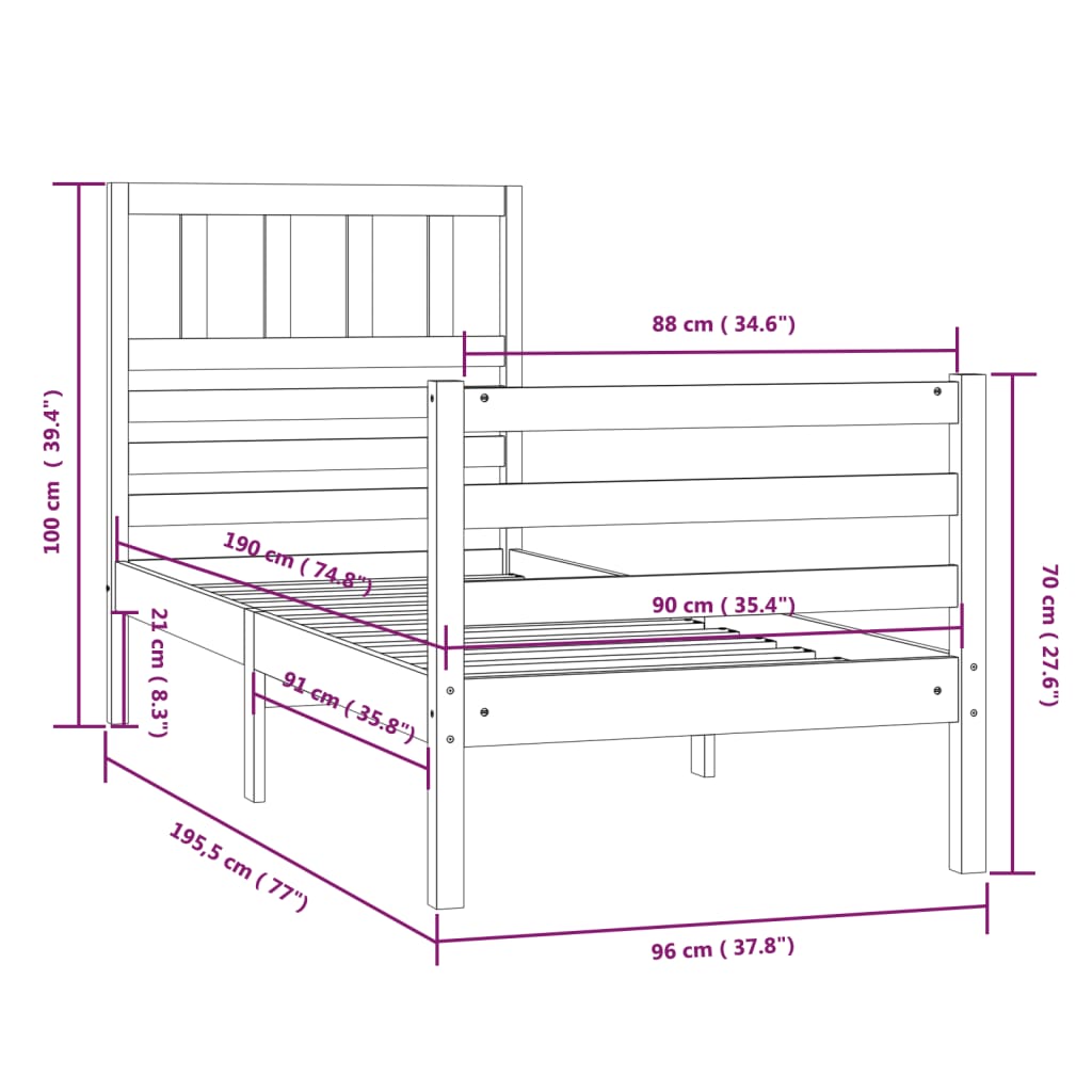 Cadre de lit 90x190 cm simple en bois massif - number 9.