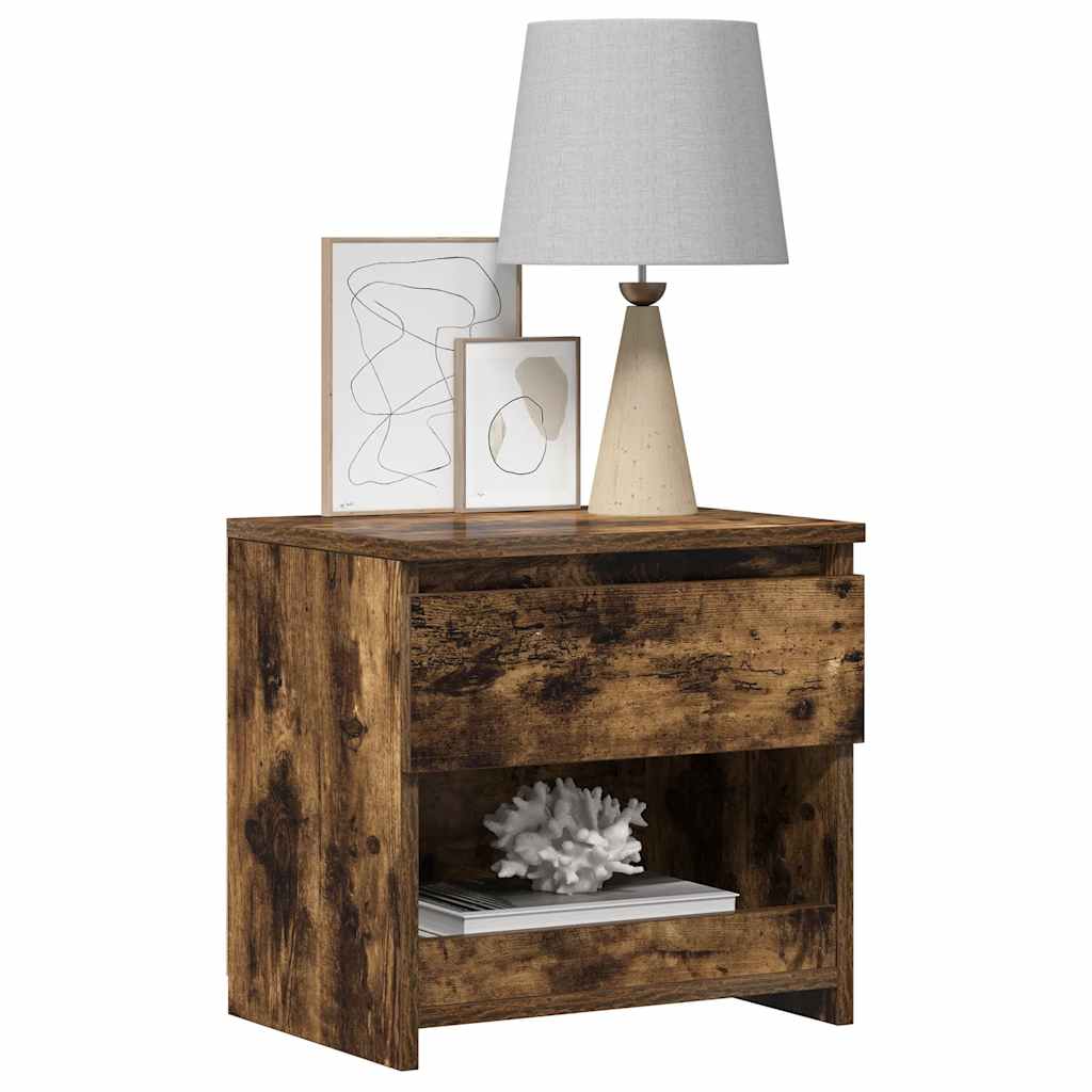 Sengeborde 2 stk. 40x30x39 cm konstrueret træ røget egetræ - number 3.