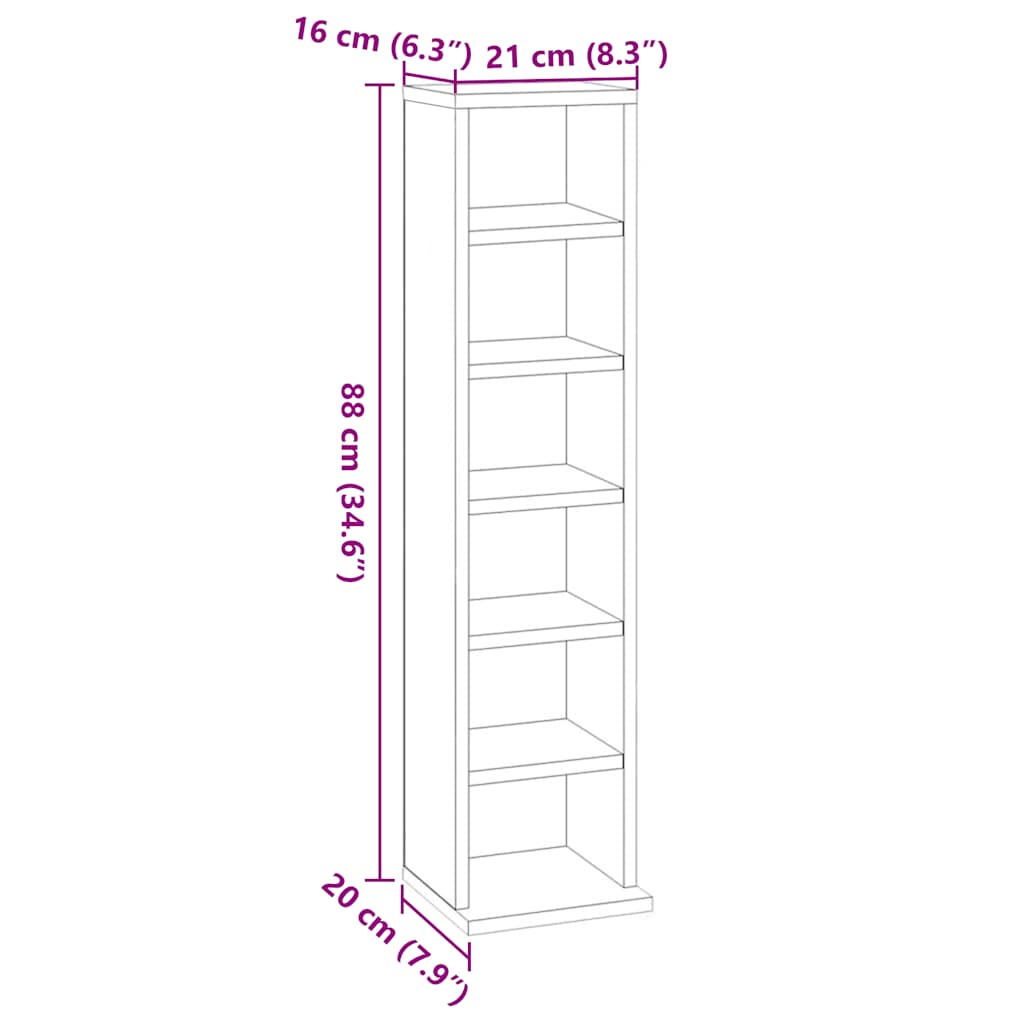 Reol 21x20x88 cm konstrueret træ - grå sonoma-eg, 1 - number 7.