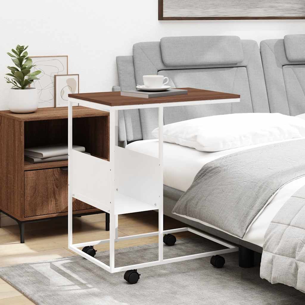 Sidebord 55x36x63,5 cm konstrueret træ - hvid og brun, 1, 63.5 cm, med hjul - number 3.