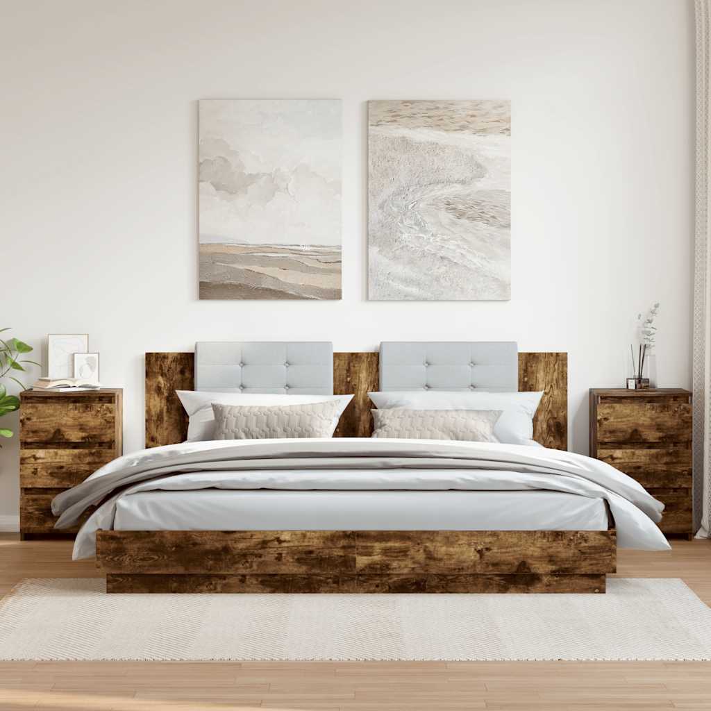Sengeborde 2 stk. 40x35x62,5 cm konstrueret træ røget egetræ - number 1.