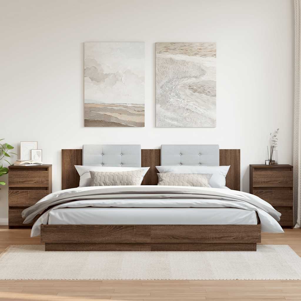 Sengeborde 2 stk. 40x35x62,5 cm konstrueret træ brunt egetræ - number 1.